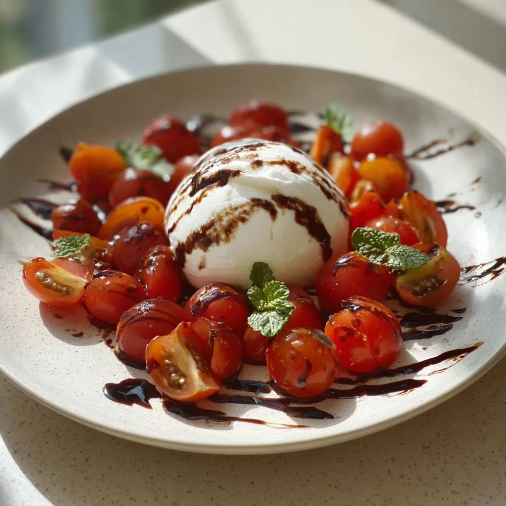 Recette de tomates burrata avec tomates fraîches et fromage crémeux