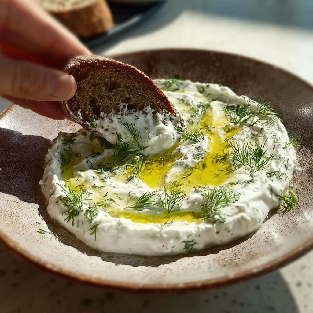Bol de tzatziki, un mezzé grec classique à base de yaourt et concombre.