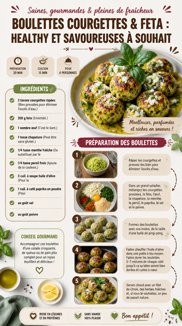 Boulettes de courgettes et feta fraîches et savoureuses sur une assiette.