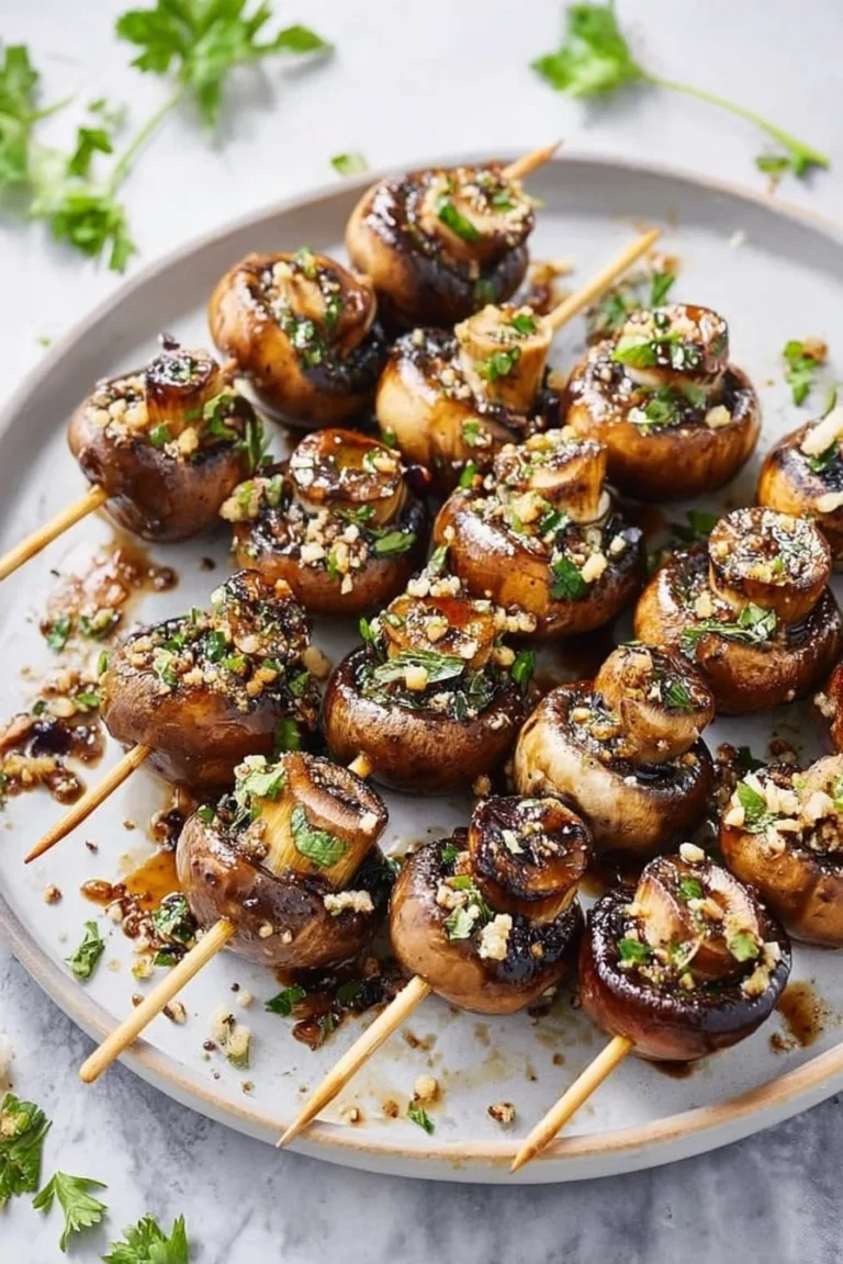 Brochettes végé grillées avec sauce au soja sur une assiette