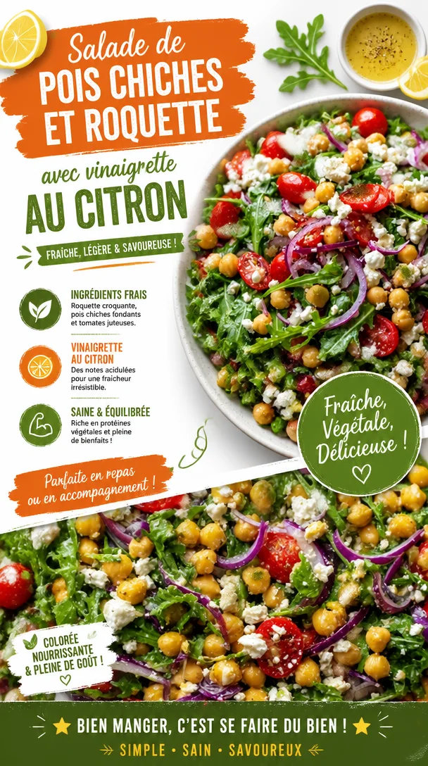 Salade de pois chiches et roquette avec vinaigrette au citron et moutarde