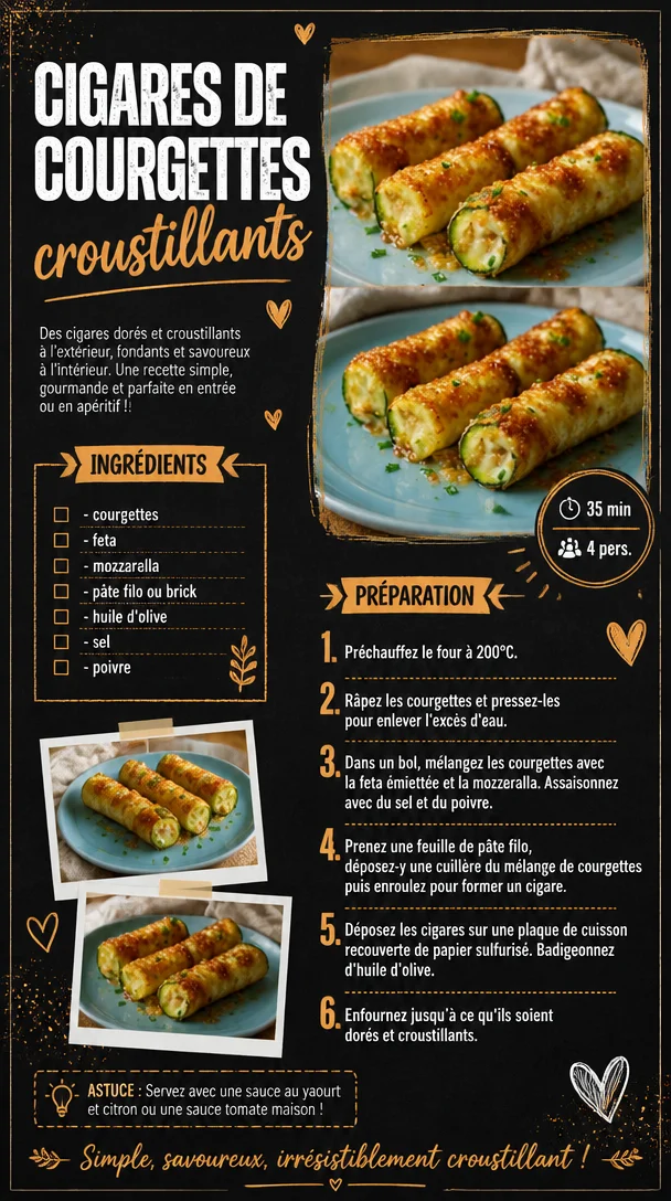 Cigares de courgettes croustillants, appétissants et dorés