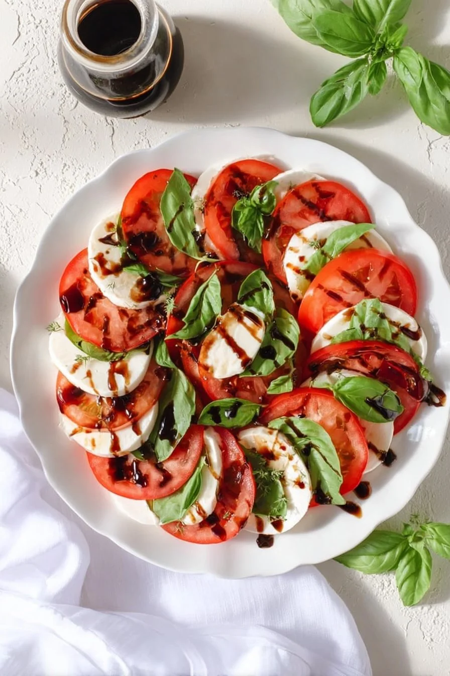Recette de salade caprese avec tomates, mozzarella et basilic frais.