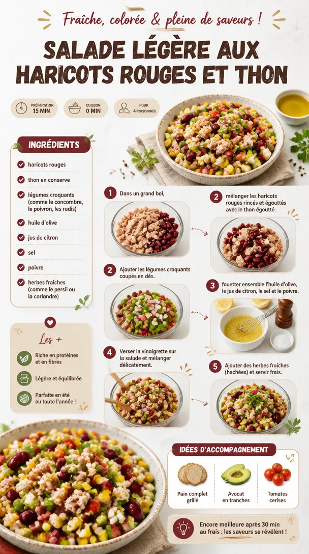 Salade légère avec haricots rouges et thon, idéale pour un repas sain