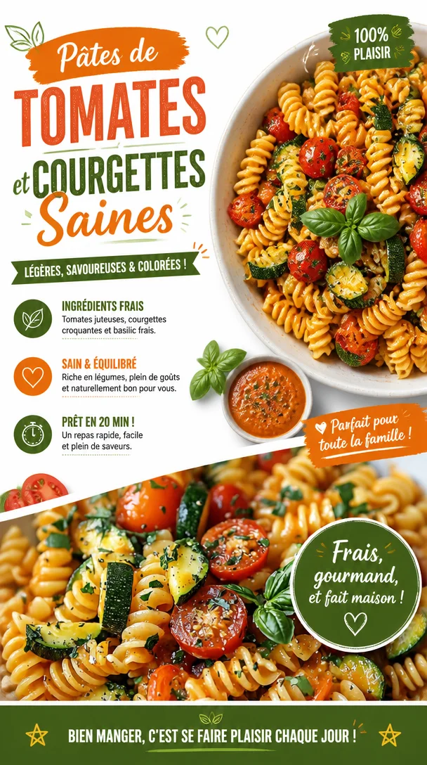 Recette de pâtes de tomates et courgettes saines avec des ingrédients frais