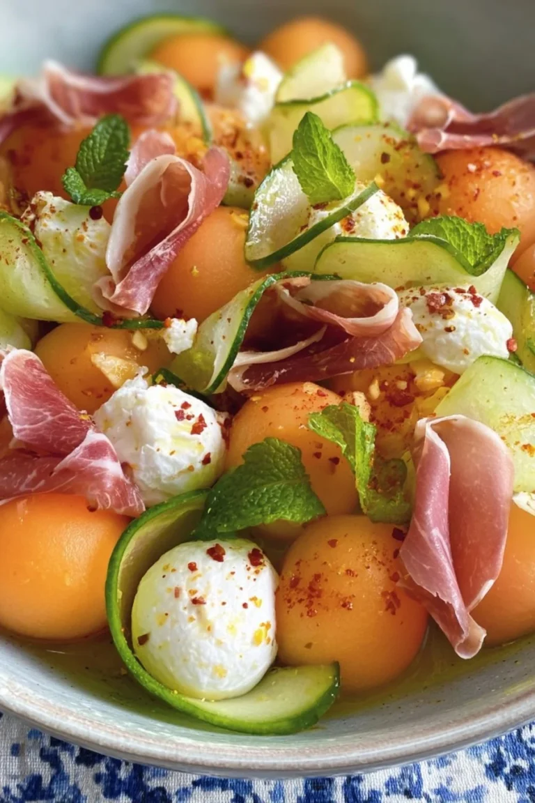 Salade colorée de melon, concombre, nectarines et mozzarella dans un bol