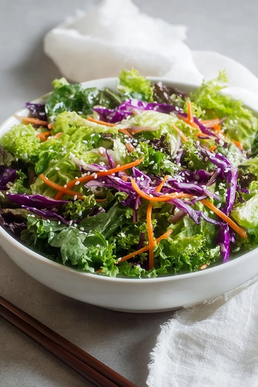 Salade asiatique facile avec vinaigrette au sésame, recette colorée et saine
