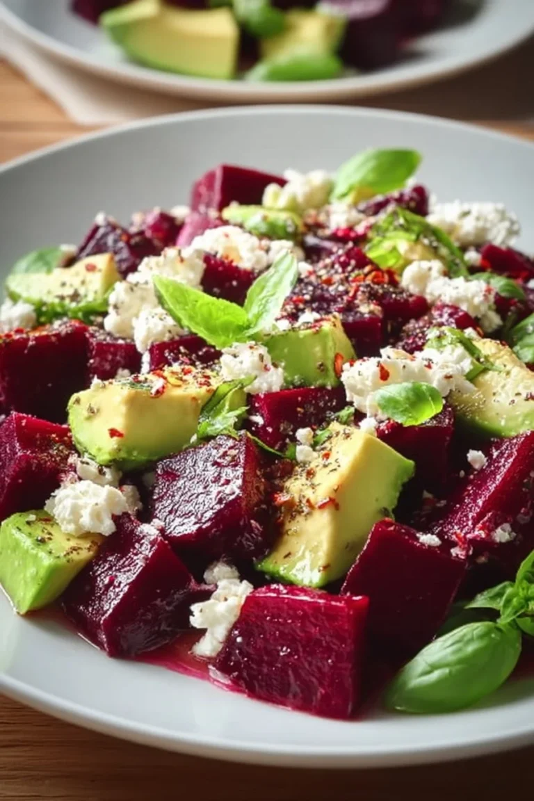 Salade betteraves avec avocat et feta, un plat frais et savoureux