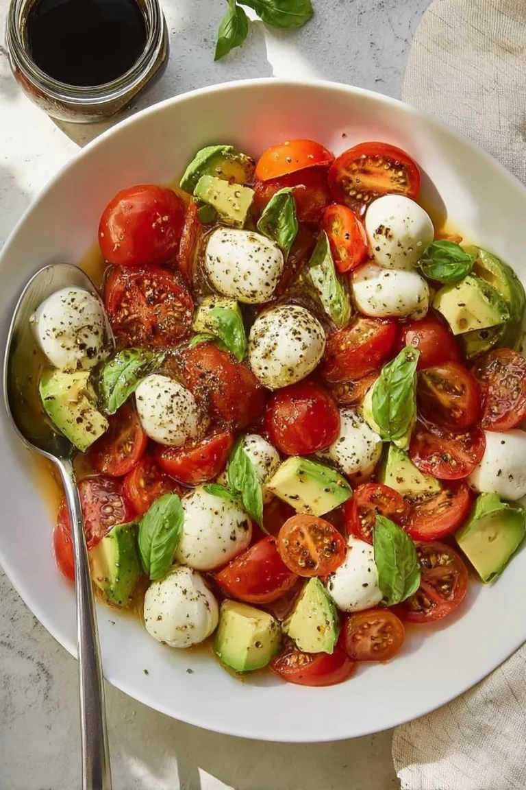Salade Caprese à l'Avocat Léger avec tomates, mozzarella et basilic