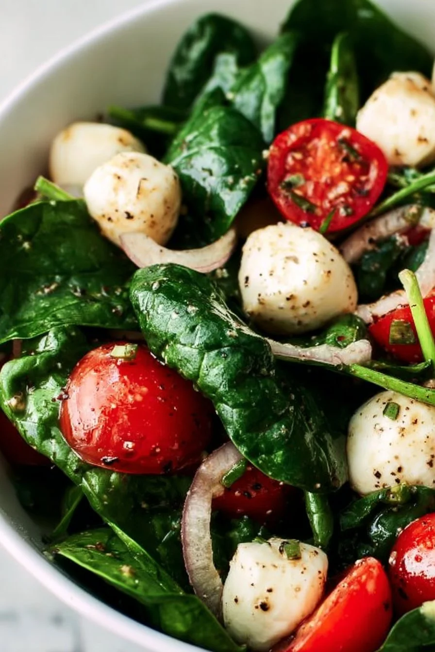 Salade Caprese aux Épinards avec tomates, mozzarella et basilic