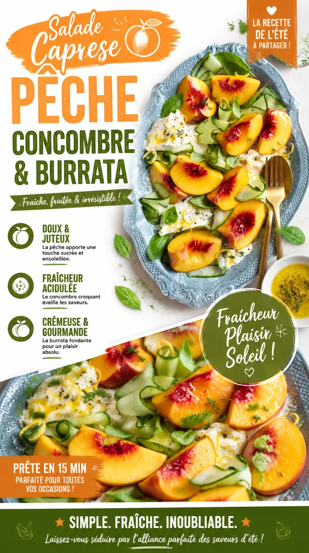 Salade caprese aux pêches et burrata, plat coloré et savoureux