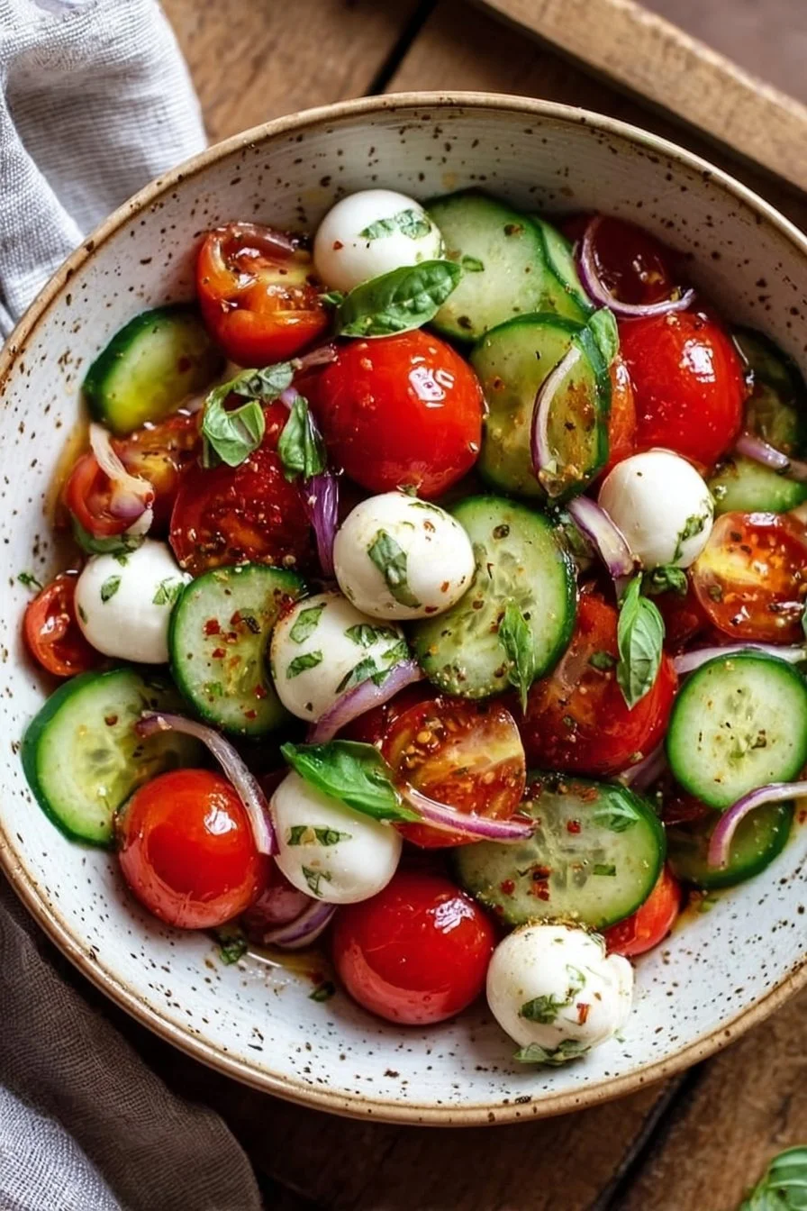 Salade Caprese de Concombre Frais - Recette d'été rapide et savoureuse