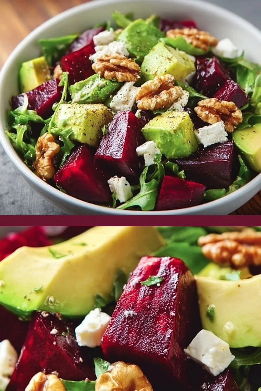 Salade de betterave, avocat, feta & noix