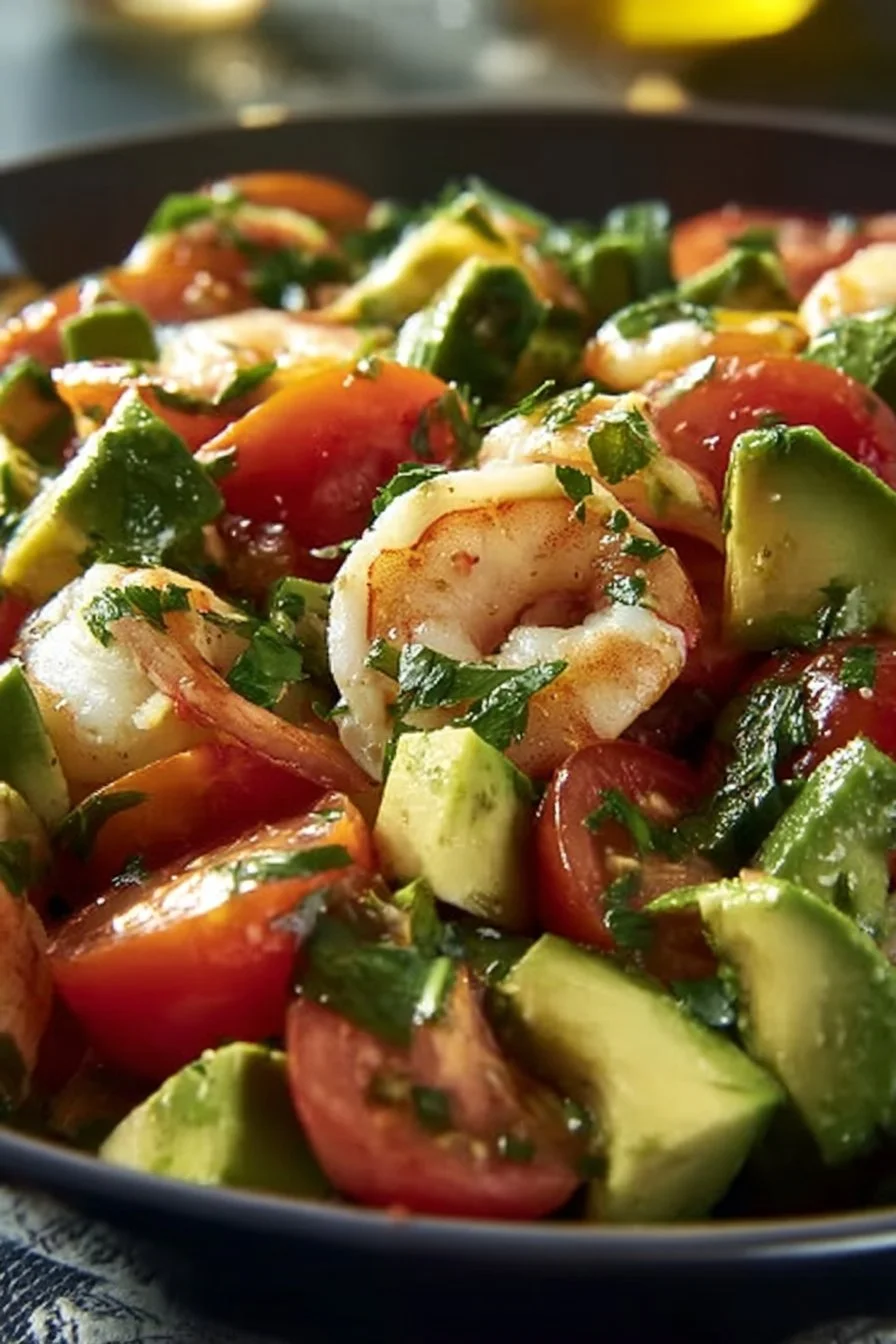 Salade de crevettes rafraîchissante avec légumes frais et vinaigrette