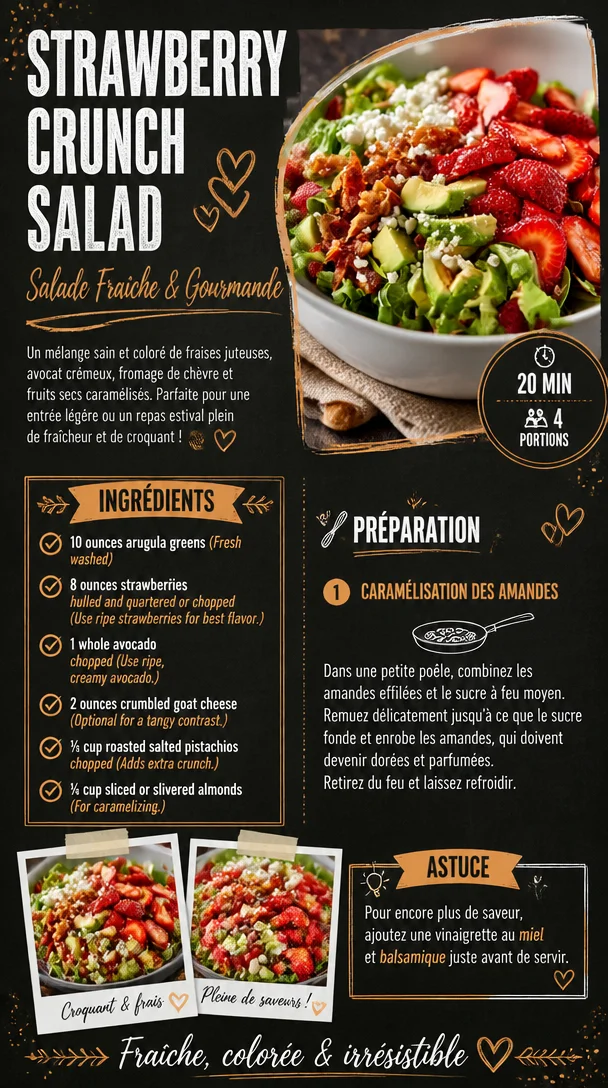Salade croustillante aux fraises avec légumes frais et vinaigrette légère
