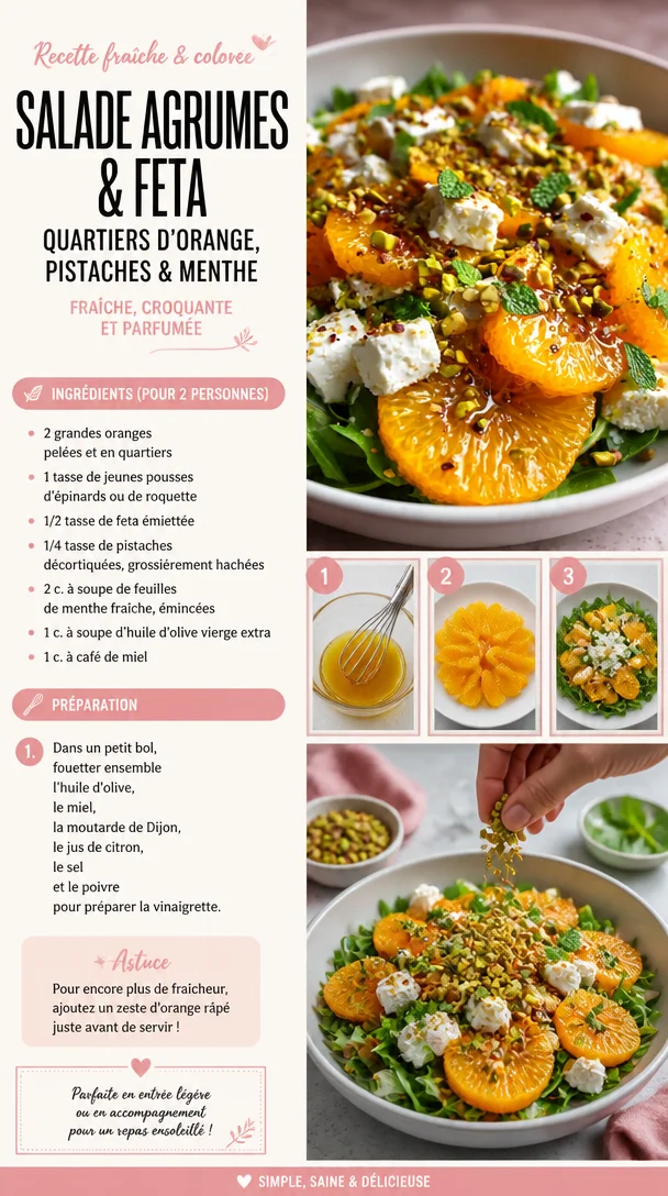 Salade de feta aux agrumes avec orange, pistaches et menthe