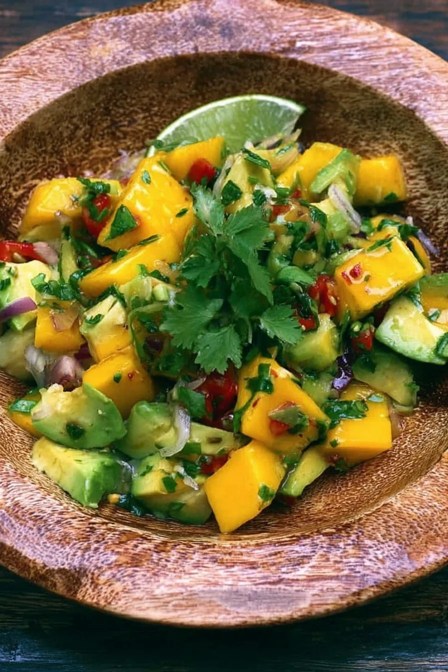 Salade de mangue et avocat fraîche avec des légumes colorés