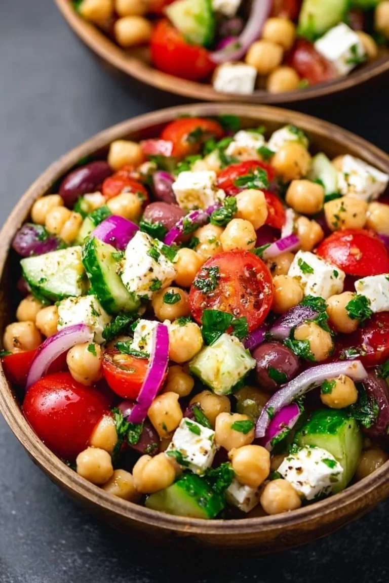 Salade de pois chiches à la grecque avec légumes frais et vinaigrette