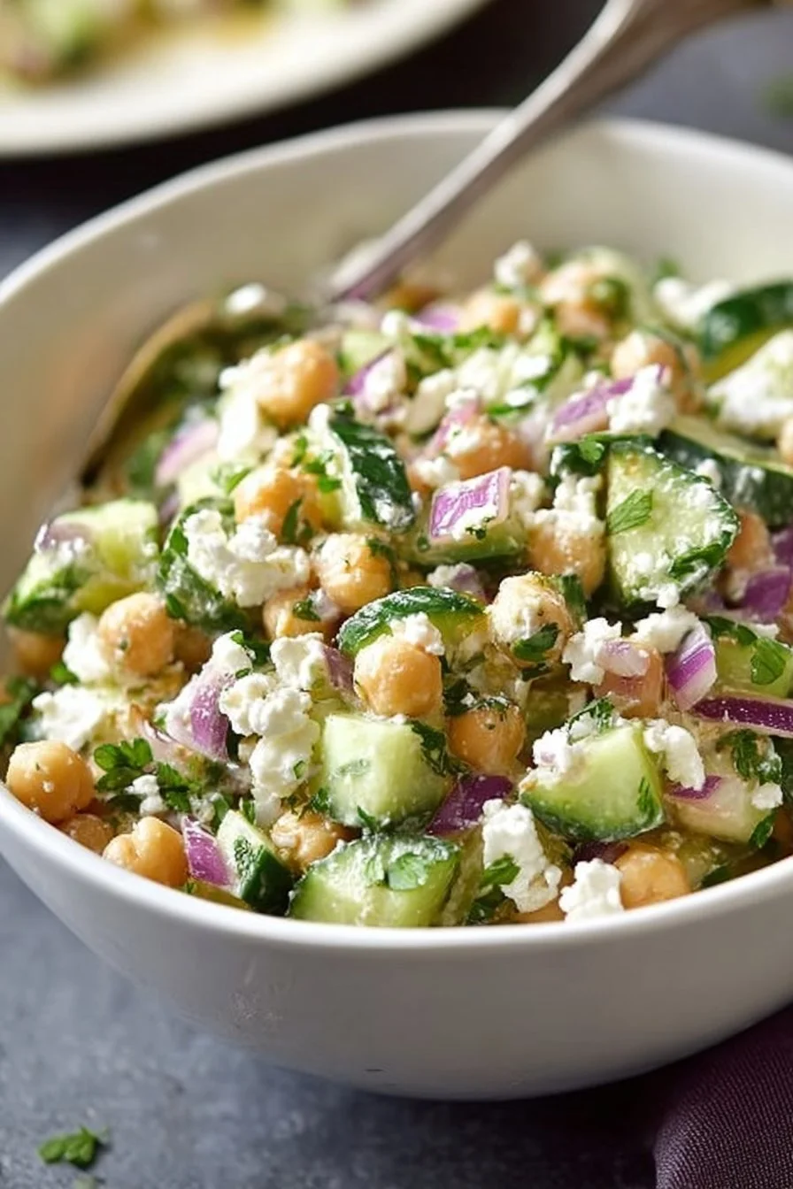 Salade de pois chiches, concombre et feta