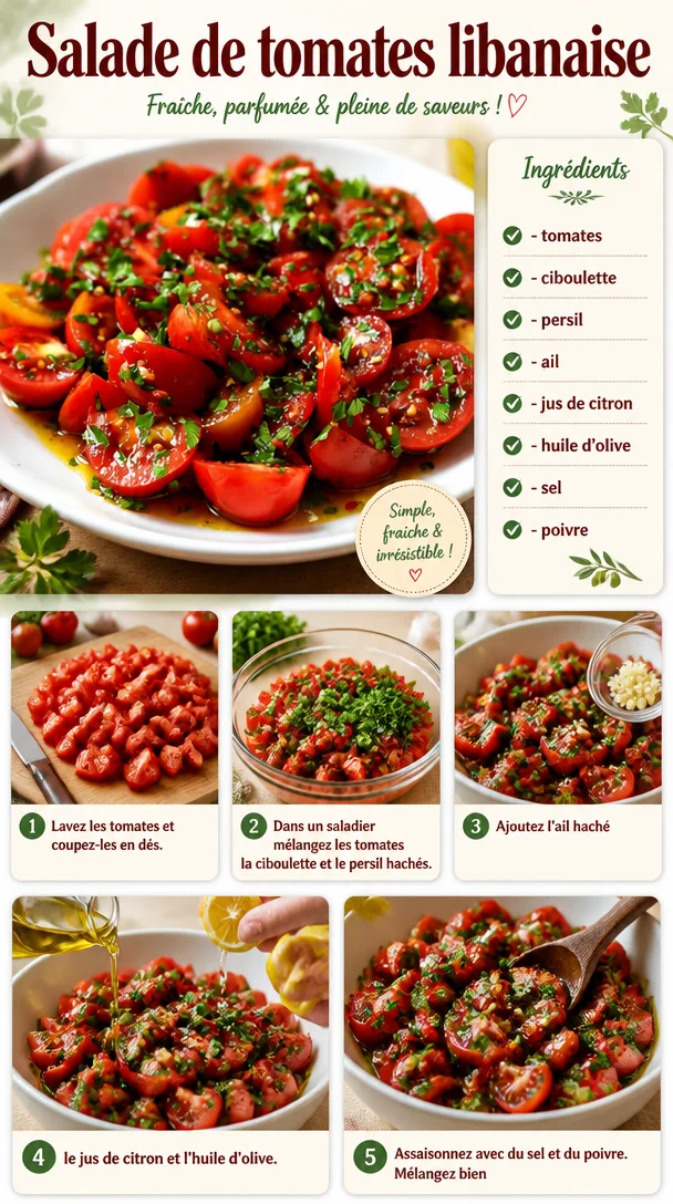 Recette de salade de tomates libanaise avec des ingrédients frais
