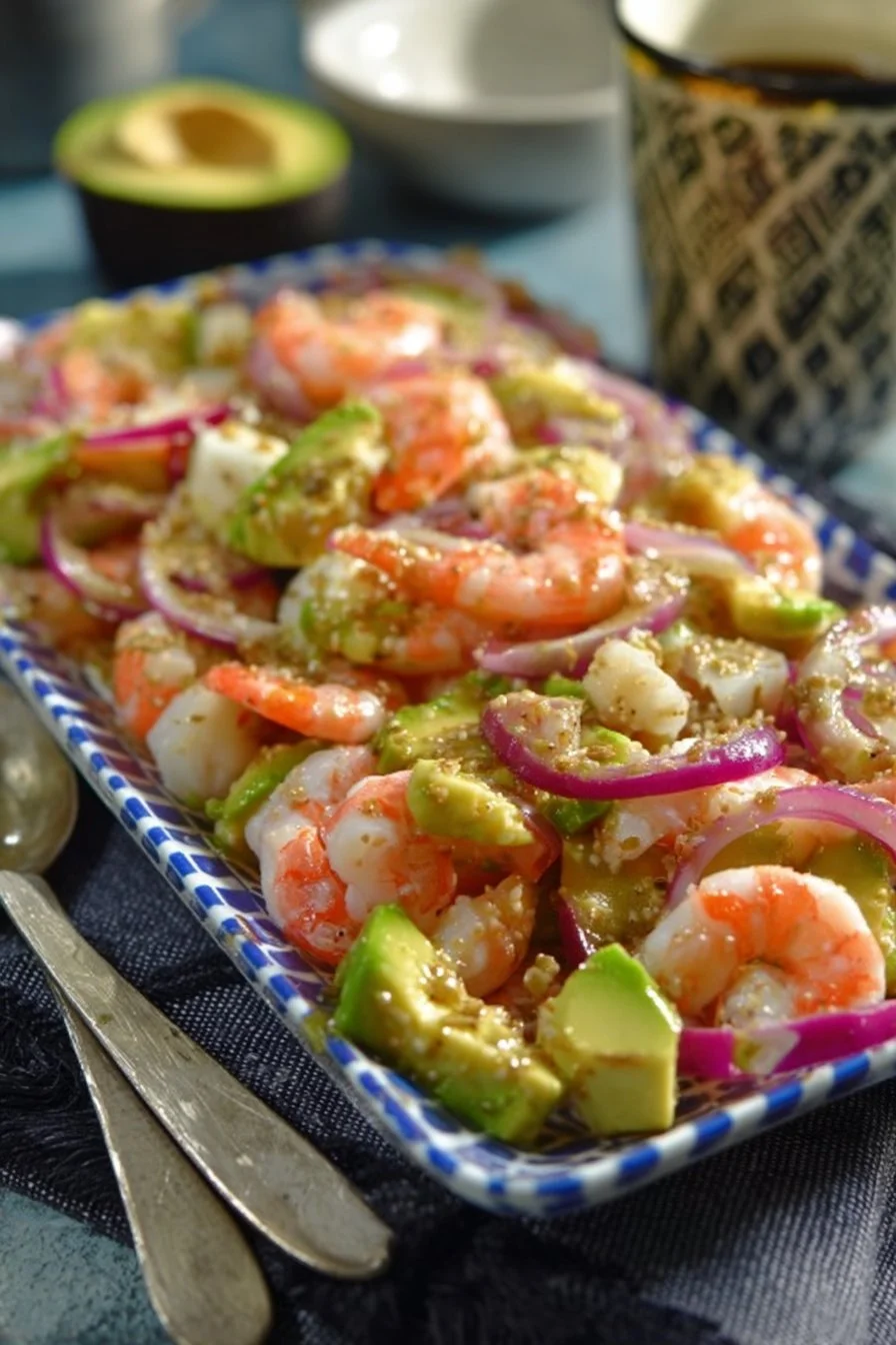 Salade fenouil avec avocat, crevettes et oignons rouges