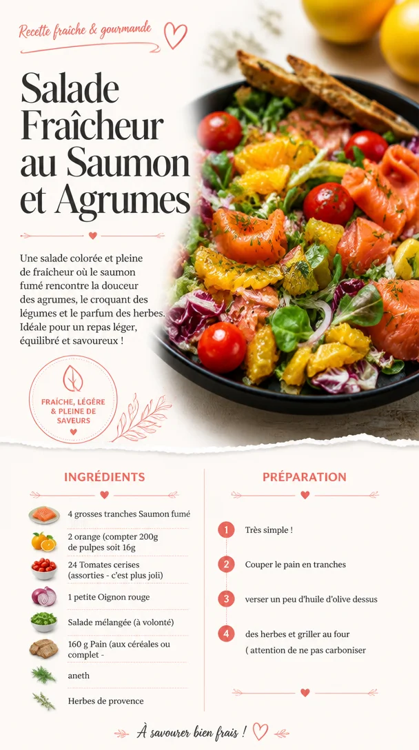 Salade Fraîcheur au Saumon et Agrumes, un plat frais et léger