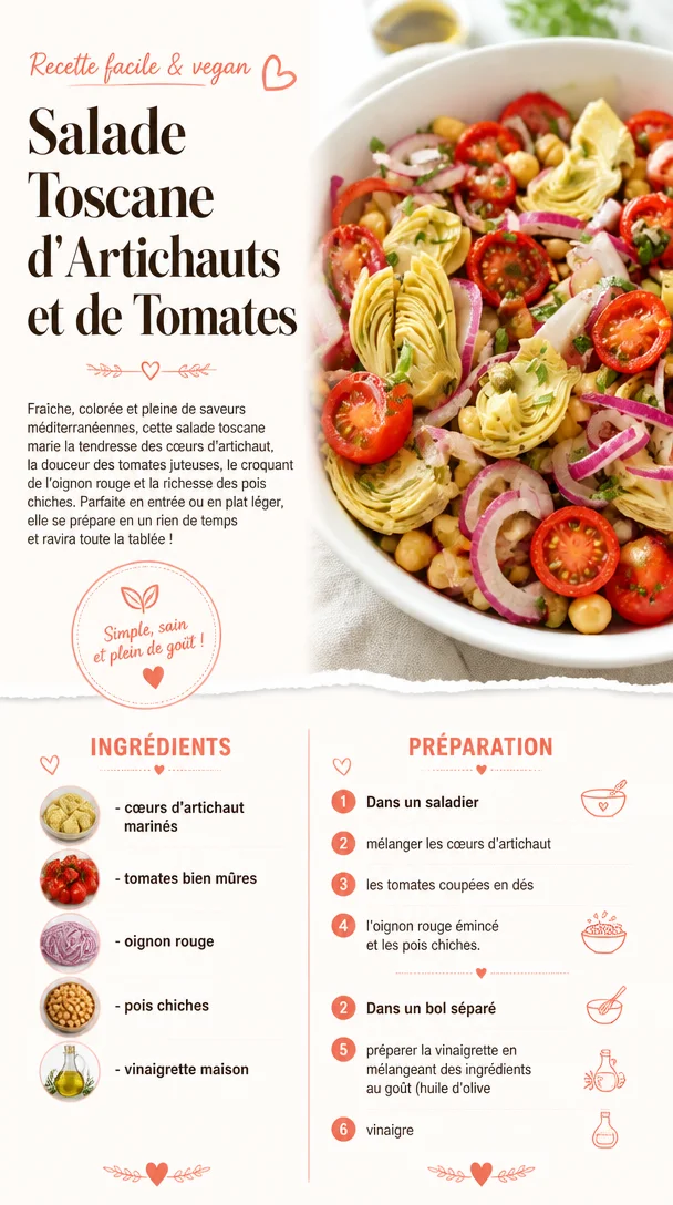 Salade Toscane d'Artichauts et de Tomates fraîche et colorée