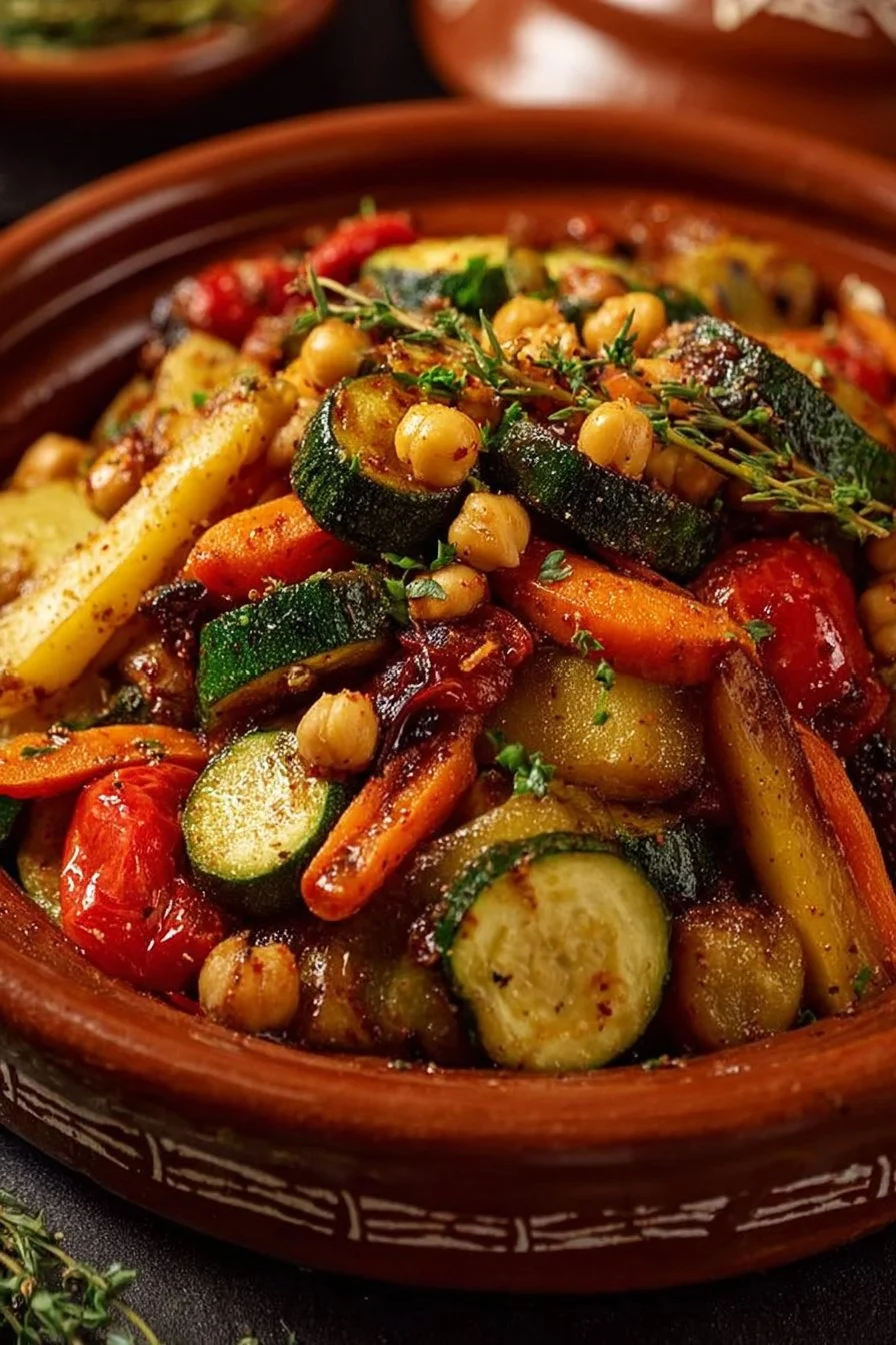 Tajine d'Été de légumes rôtis, un plat savoureux et coloré à découvrir.