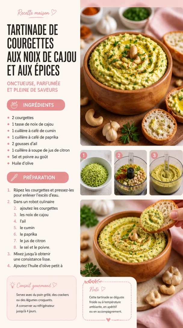 Tartinade de courgettes aux noix de cajou et épices