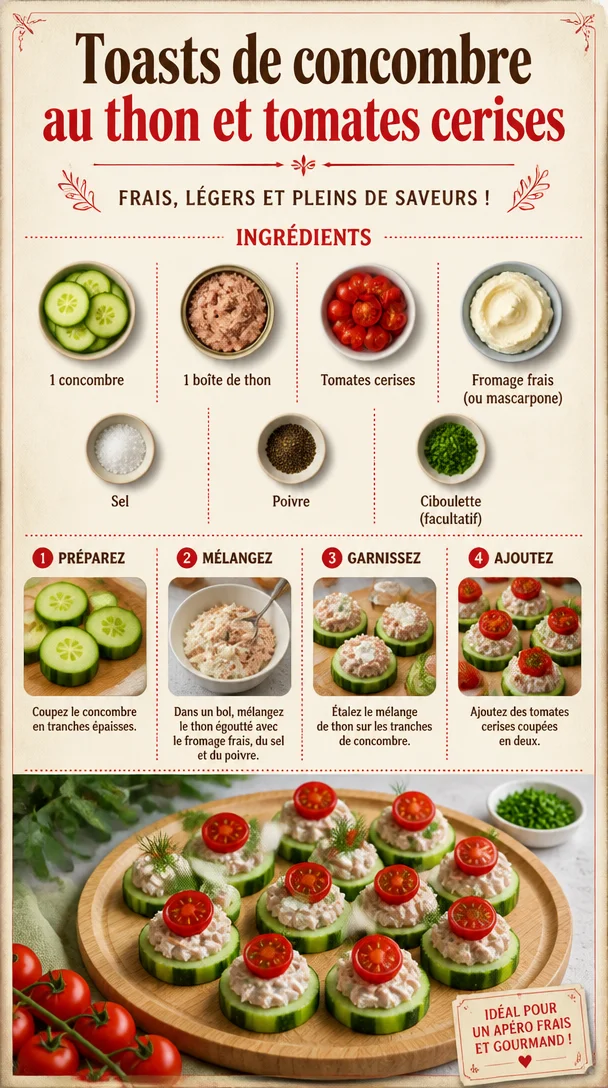 Toasts de concombre au thon et tomates cerises, une délicieuse recette apéritif