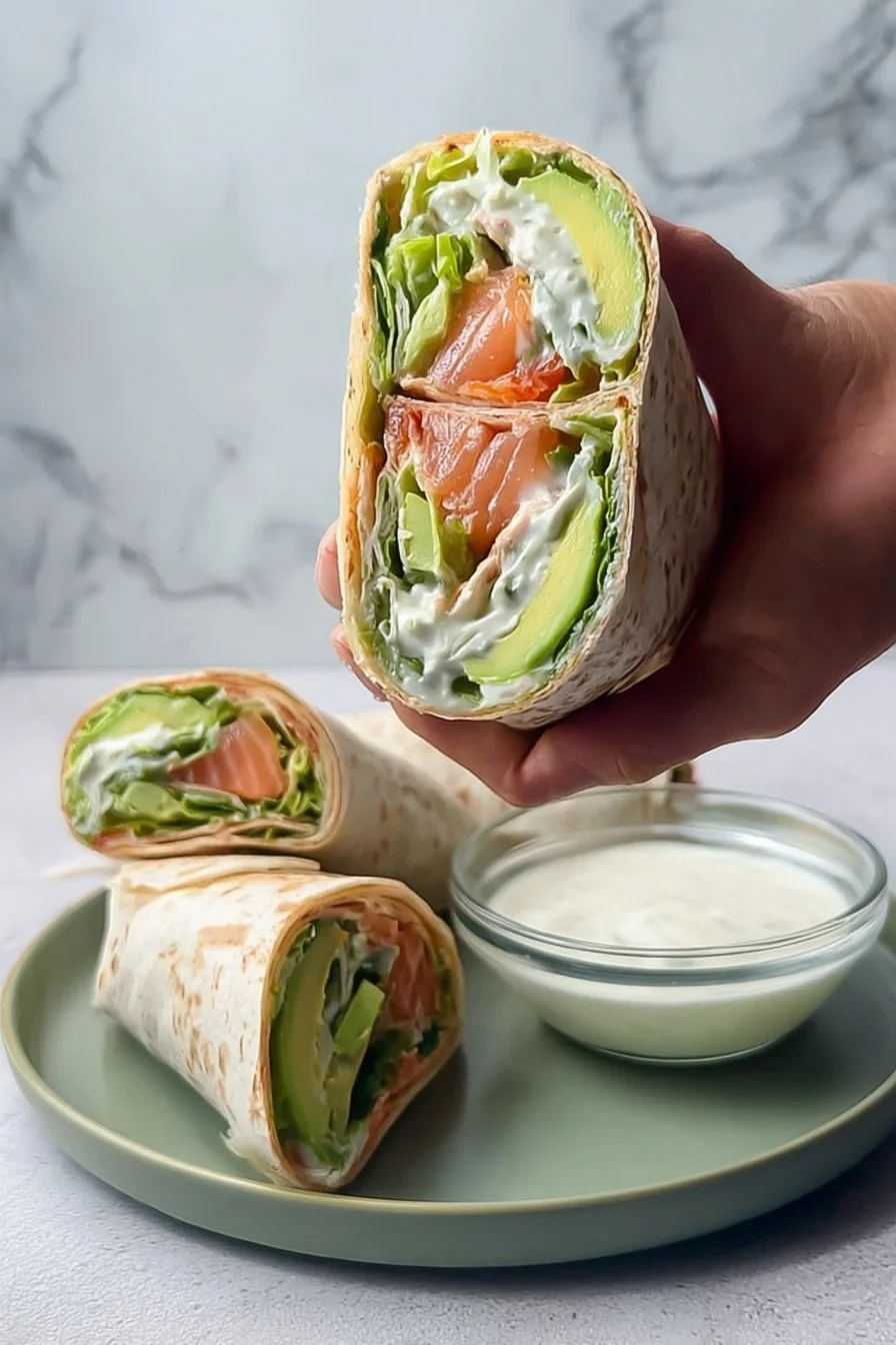 Wrap saumon avocat avec légumes frais dans une tortilla