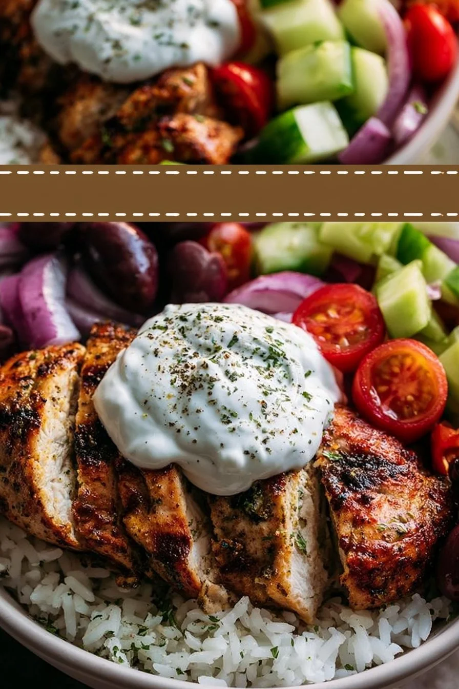 Bols de Gyro au Poulet avec Riz Écumé et Tzatziki Crémeux