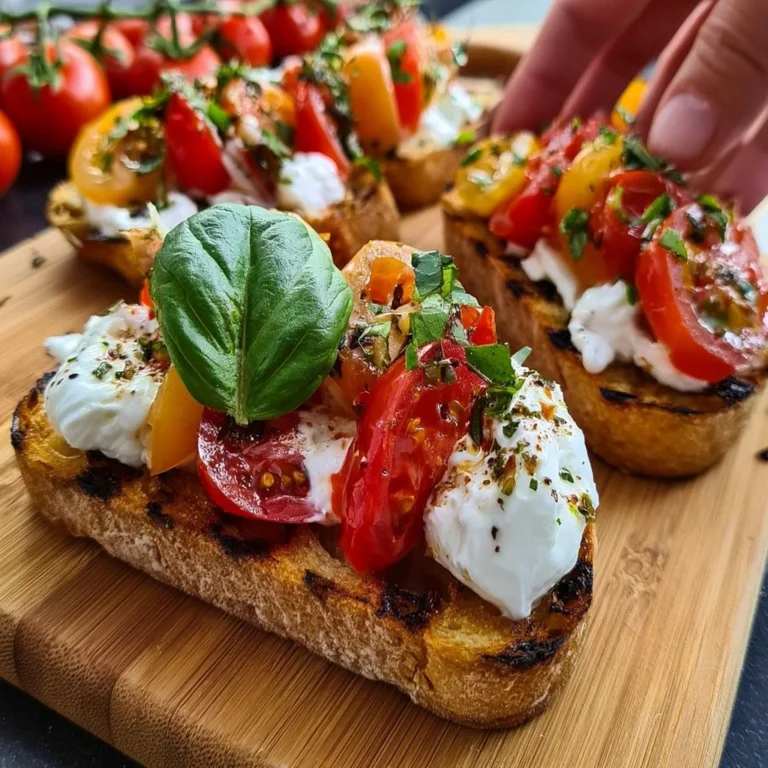 Bruschetta à la burrata avec tomates fraîches et basilic