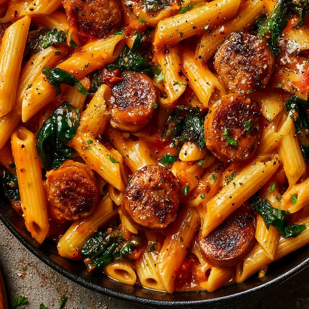 Recette de pâtes cajun avec saucisses savoureuses et épicées