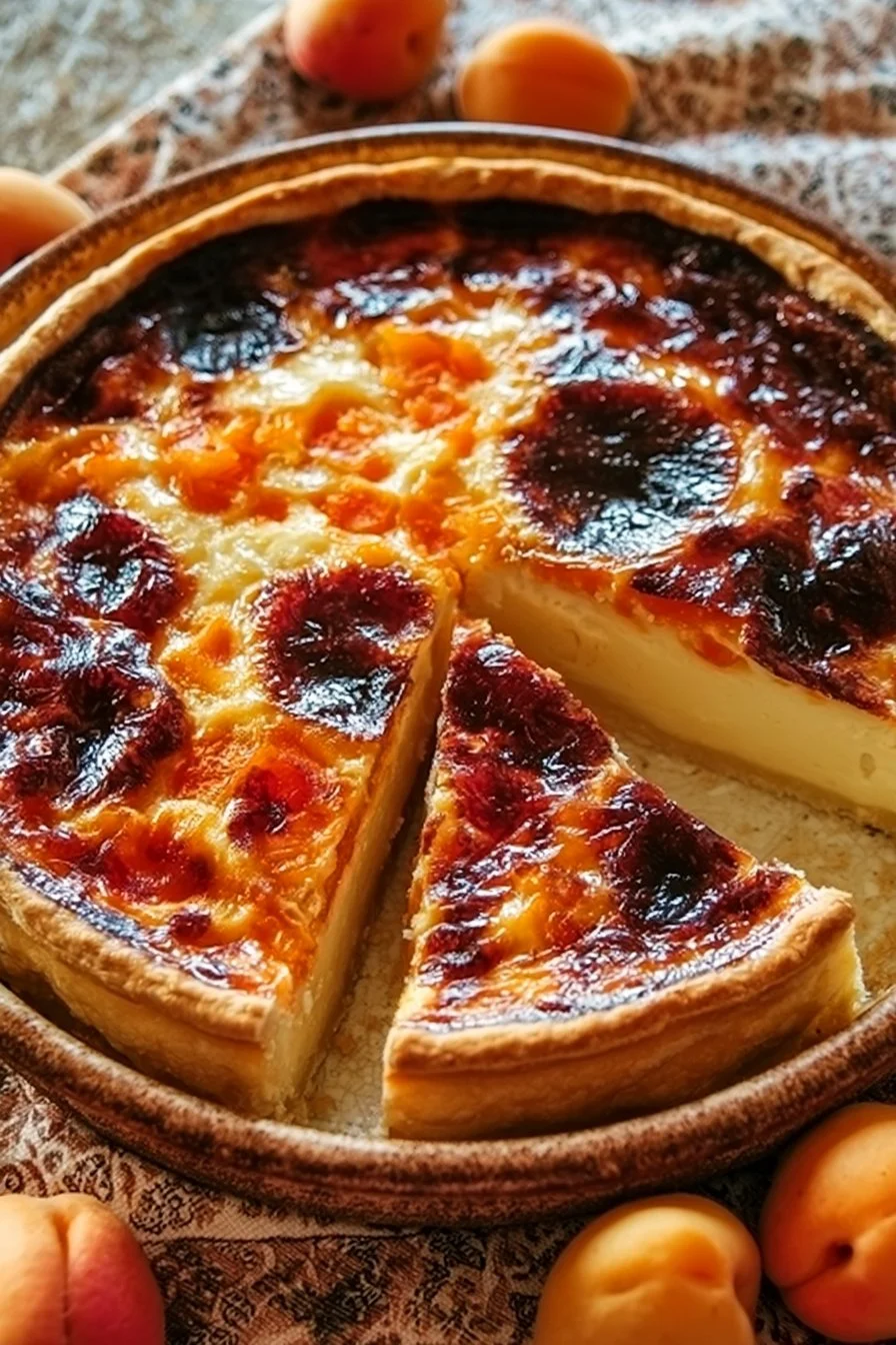 Clafoutis aux abricots frais et moelleux sur une assiette