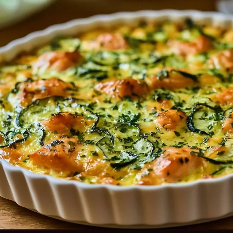 Clafoutis Saumon et Courgettes servi dans un plat, prêt à déguster.
