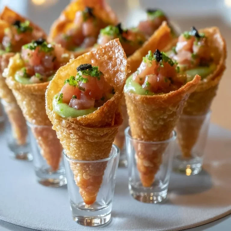 Cônes de wonton sushi garnis de poisson frais et légumes colorés