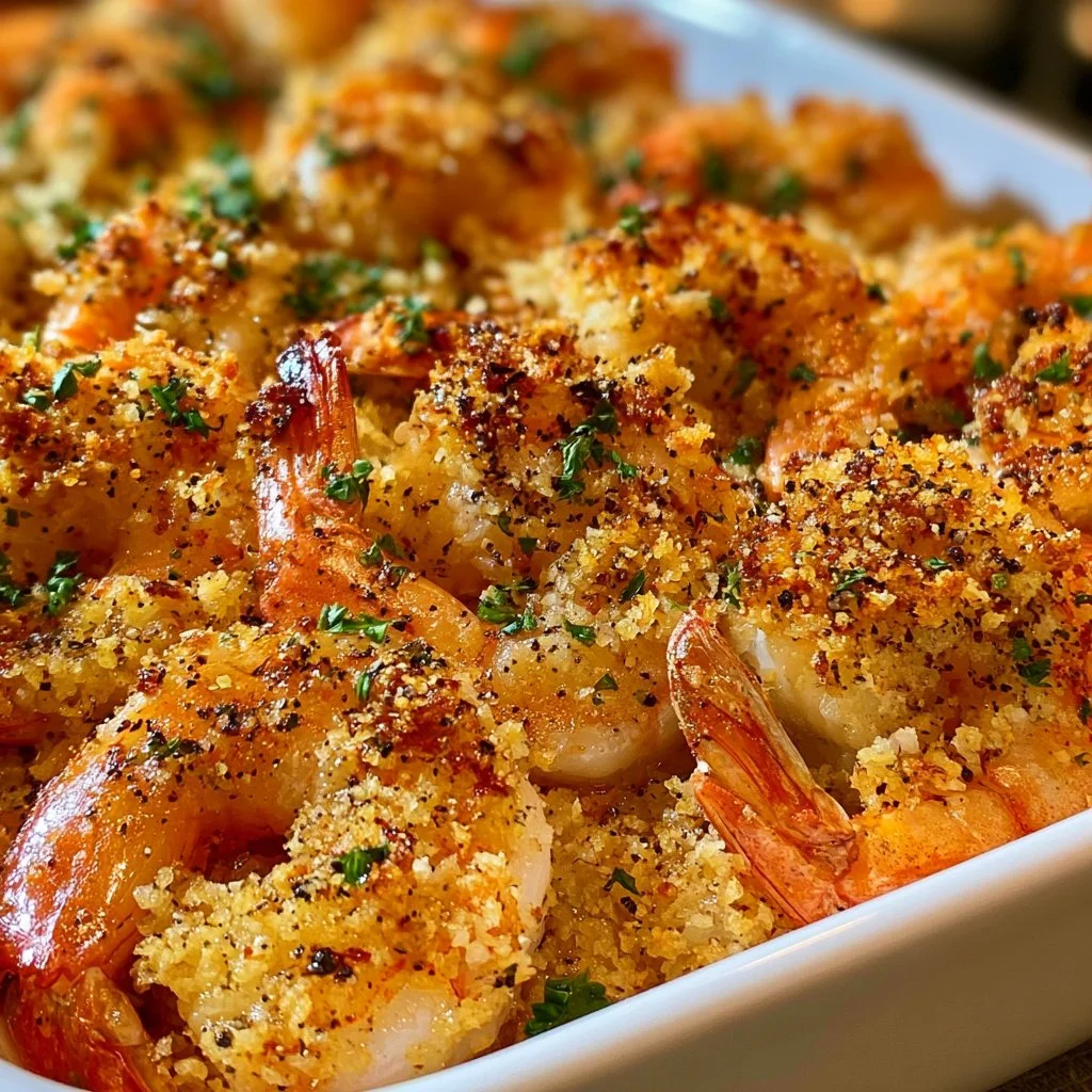 Crevettes cuites au parmesan, recette savoureuse et facile à réaliser.