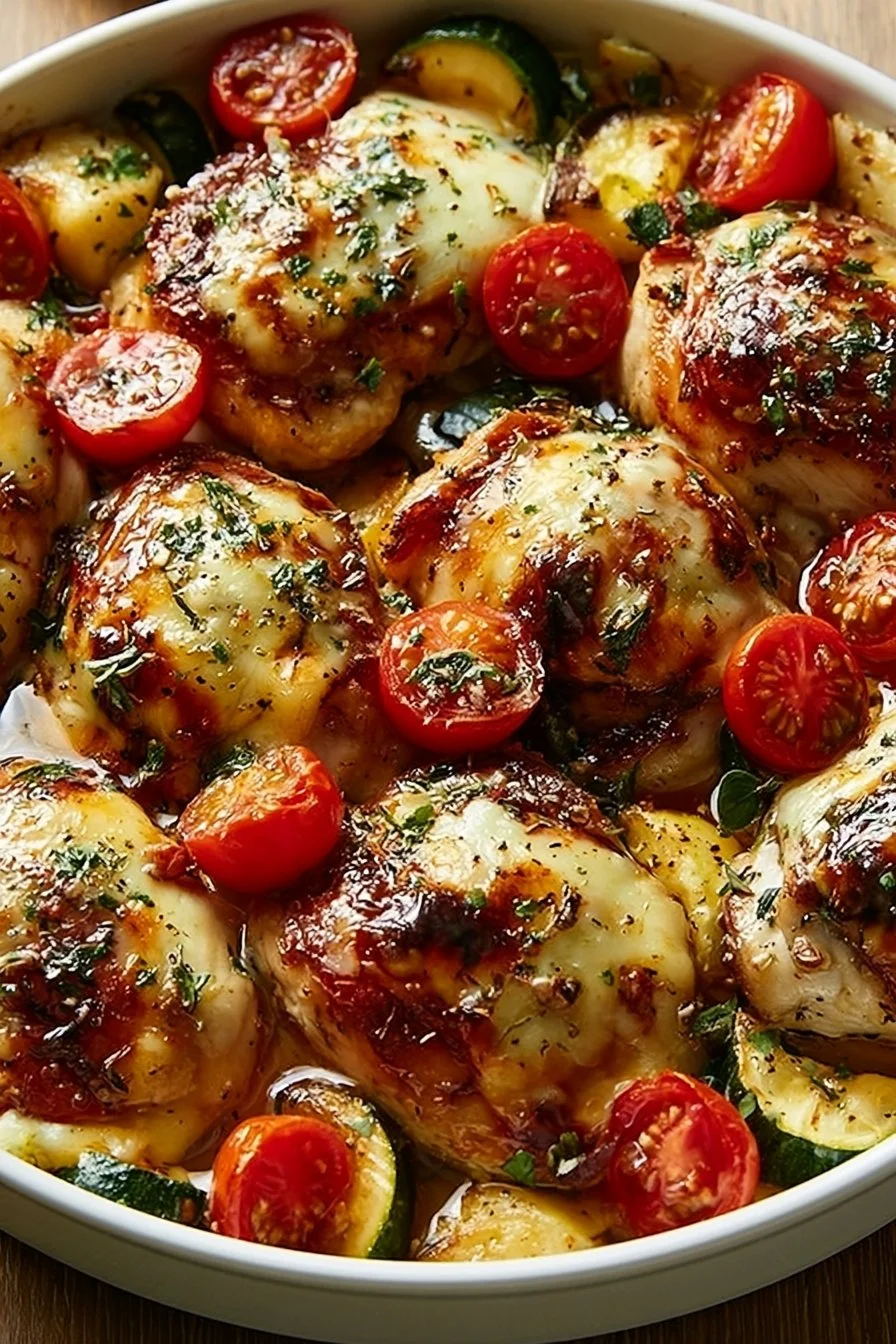 plat de poulet méditerranéen aux courgettes cuit sur plaque