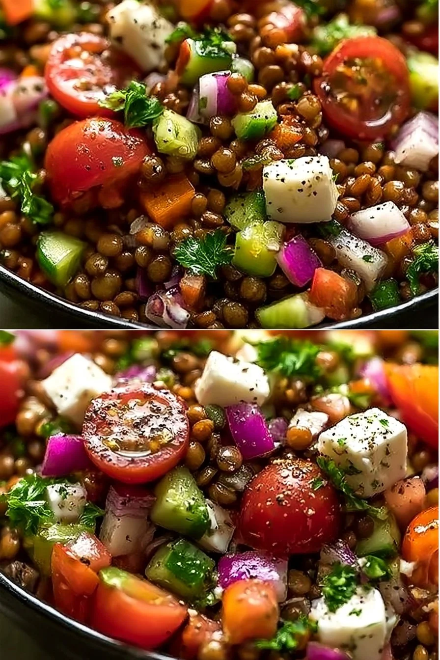 Salade de lentilles méditerranéennes savoureuse et colorée dans un bol