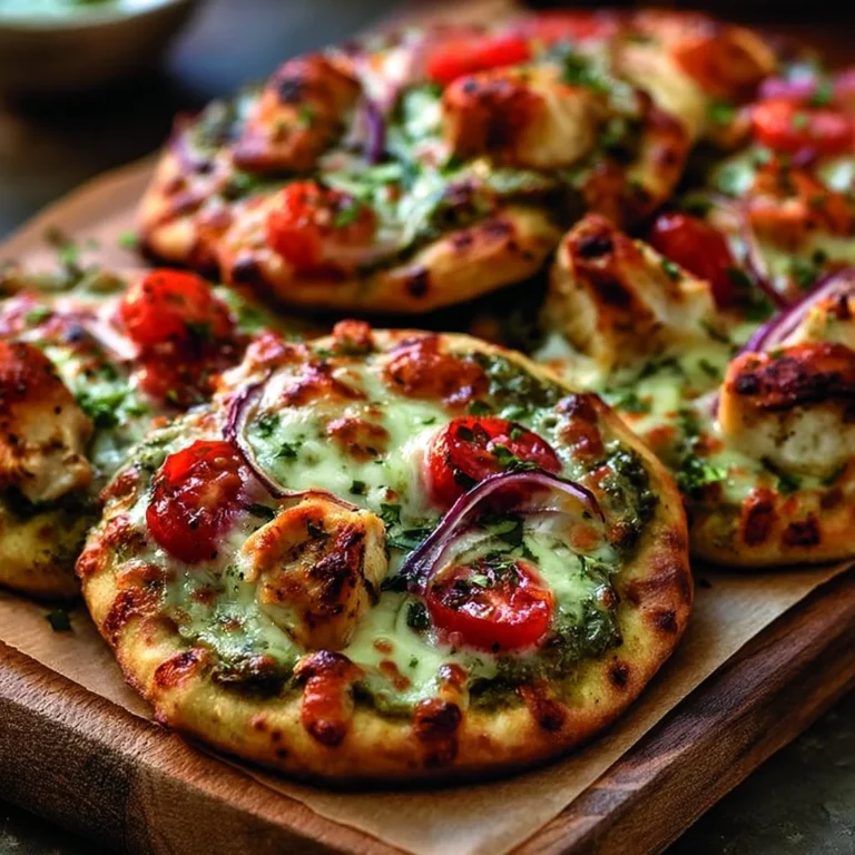 Flatbread au poulet pesto frais et appétissant