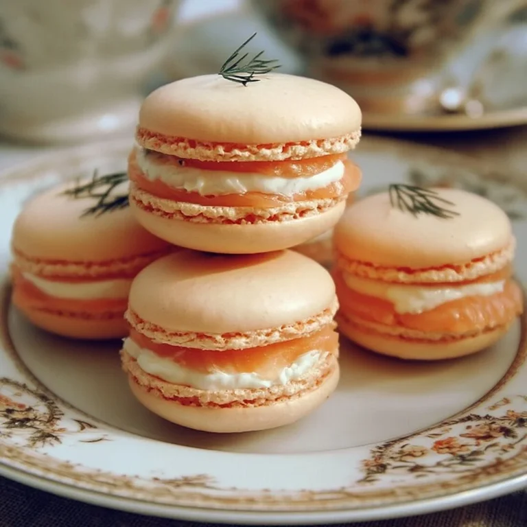 Macarons au saumon fumé et fromage frais présentés sur un plateau élégant