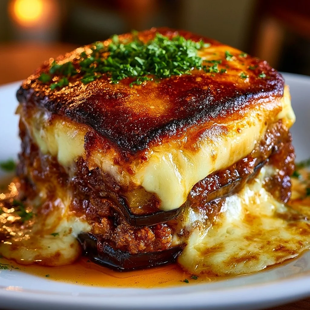 Recette de moussaka d'aubergine, un plat méditerranéen savoureux et réconfortant.