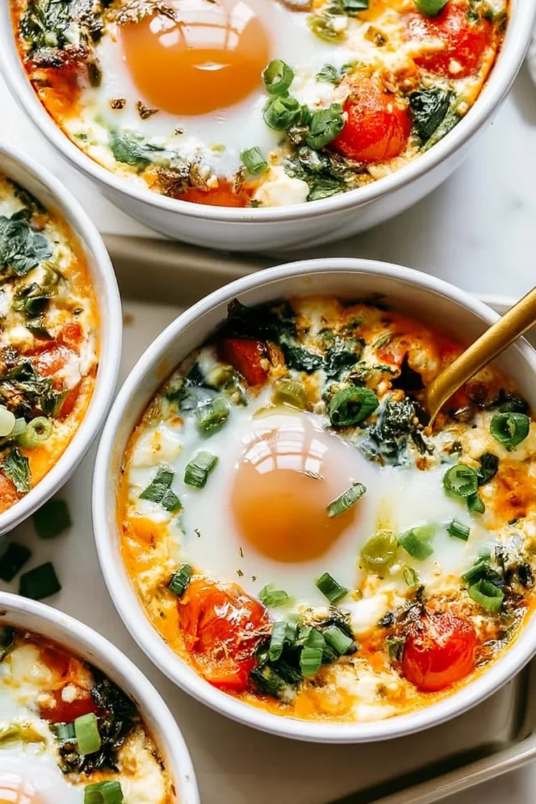 Œufs au feta cuits au four avec tomates et épinards, un plat savoureux