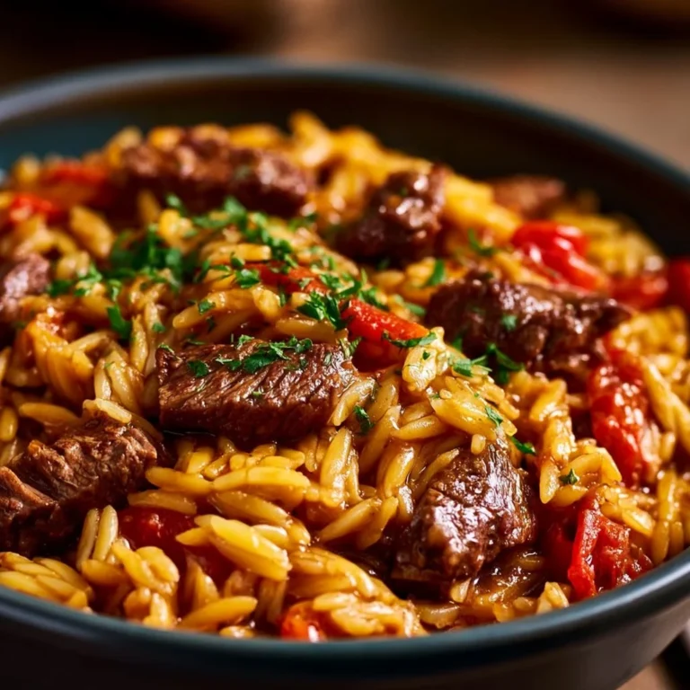Assiette d'Orzo au Bœuf Haché Crémeux, plat délicieux et réconfortant.