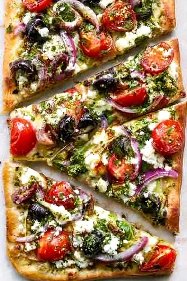 Pizza délicieuse sur pain plat méditerranéen avec garnitures fraîches