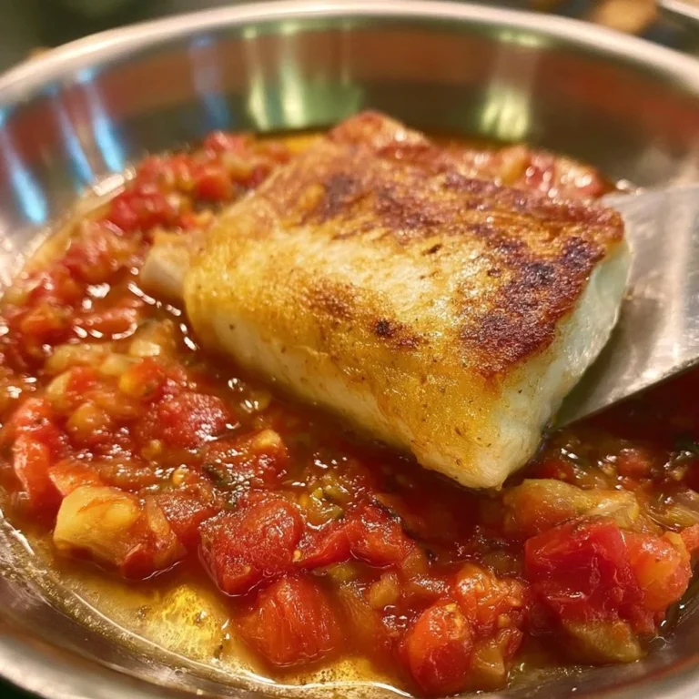 Recette de poisson épicé à l'ail, tomate, oignon et herbes servie dans une assiette