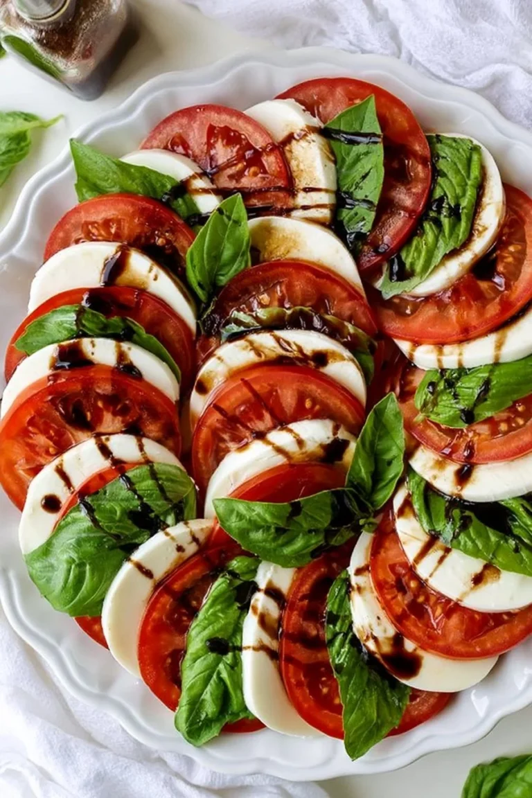 Salade Caprese avec tomates, mozzarella, basilic et réduction de balsamique