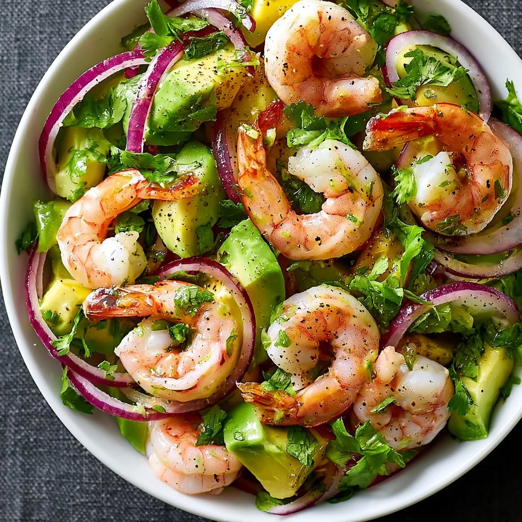 Salade d'avocat et crevettes avec un dressing frais et coloré
