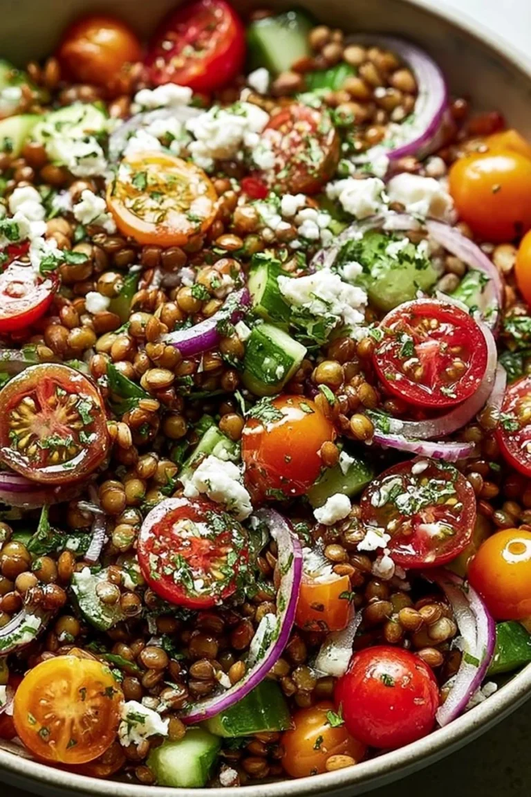 Salade de lentilles méditerranéenne colorée et saine